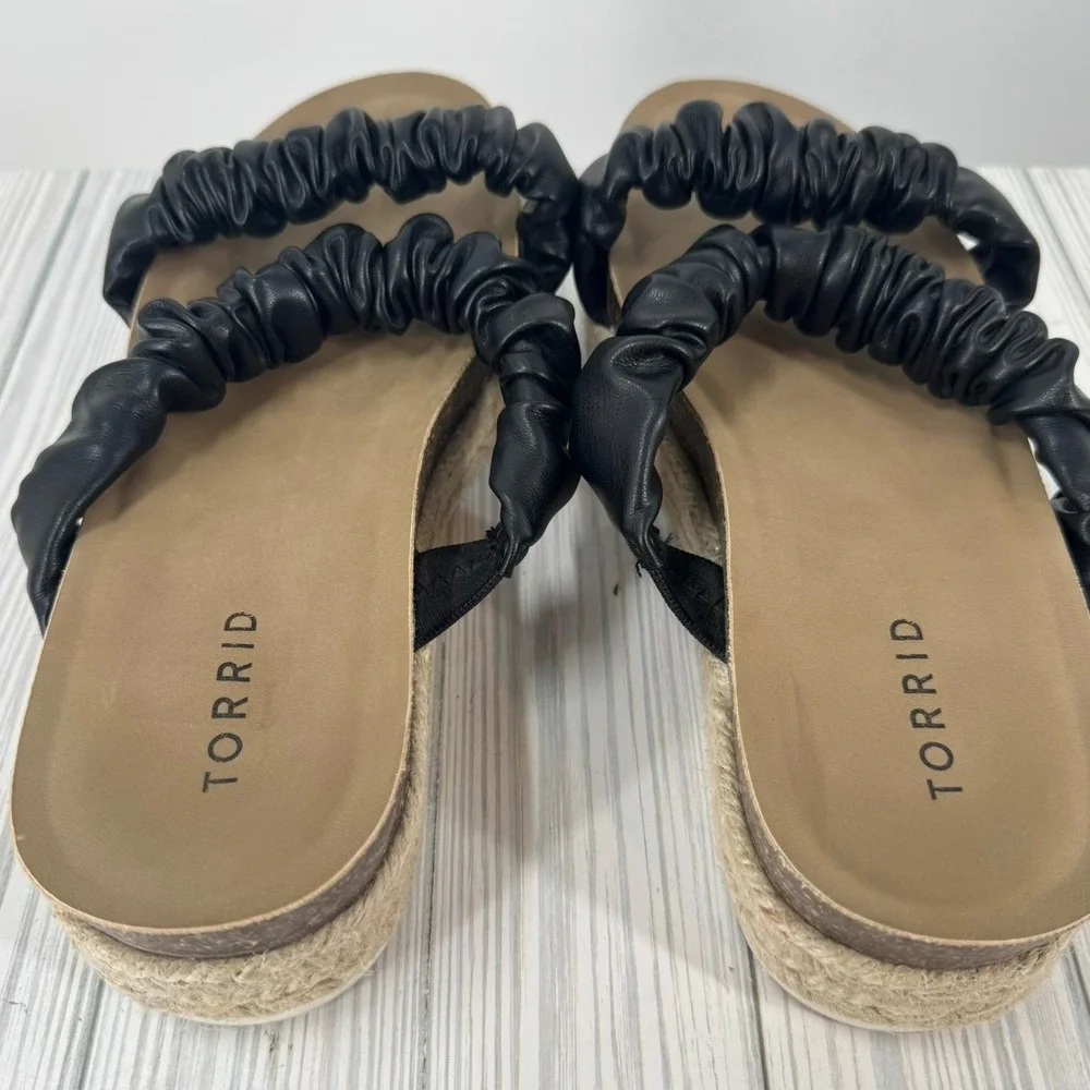 Torrid Women's Black Double Band‎ Espadrille Platform Slide Sandals Size 8WW